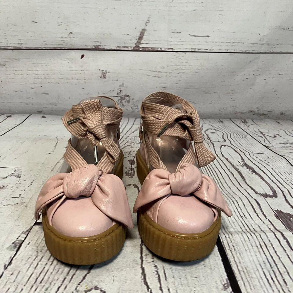 PUMA Fenty By Rihanna Shoes Womens 7 Pink Leather Creeper Bow Lace Up Sandals - Image 3 of 4