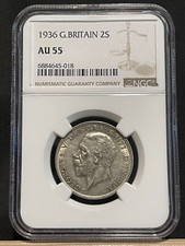 GREAT BRITAIN Florin 1936, KGV Final Date, NGC AU 55 About UNC w/ Luster. X4