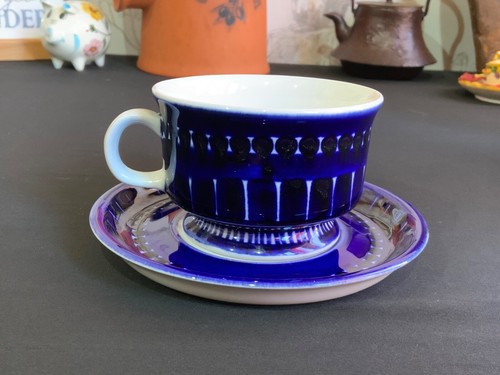Arabia Finland Demitasse Coffee Cup & Saucer Cobalt Blue Ulla Precope Expresso - Picture 3 of 9