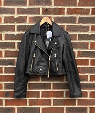 New All Saints Ladies Elora Leather Biker Jacket Uk10 Us6 Eu38 Bomber A418