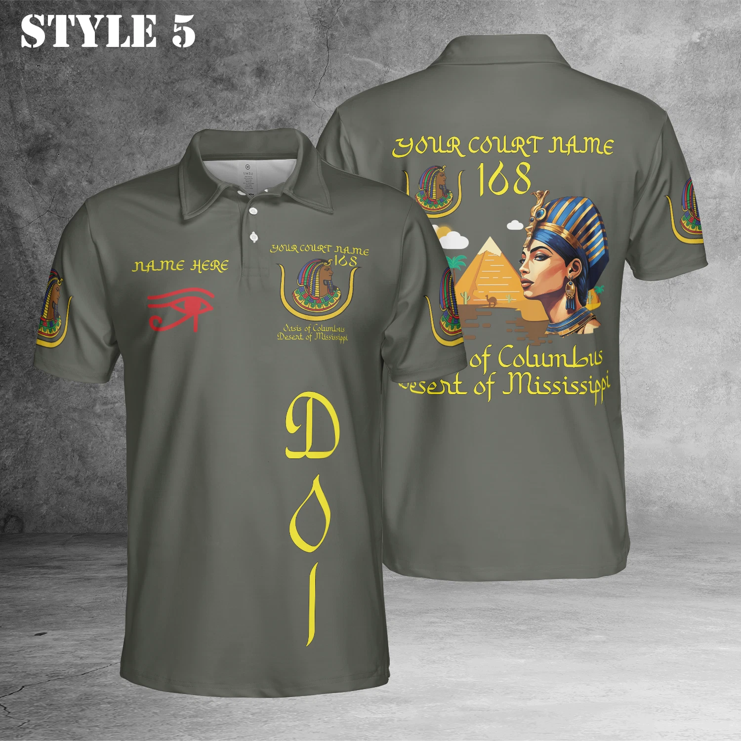 Custom Name DOI Daughters Of Isis PYRAMID QUEEN Shriners Aeaonms 3D Polo