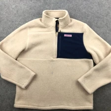 Vineyard Vines Jacket Womes Medium Beige Deep Pile Fleece 1/4 Zip Ladies*
