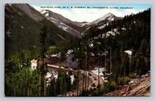 Postcard Colorado Berthoud Pass US Highway 40 Continental Divide Old Cars  H902