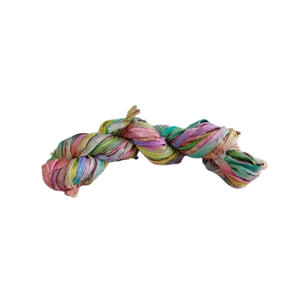 Sari Silk Ribbon super bulky yarn -MULTICOLOUR -Sari Silk Ribbons - Silk Strips - Image 2 of 4