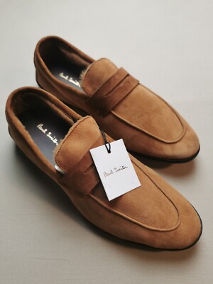 Paul Smith Herren UK 9 Livino Slipper Wildleder Lammfell Schuhe NEU hellbraun Ledersohle