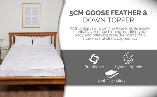 LUXURY GOOSE FEATHER & DOWN 15% MATTRESS TOPPER ENHANCER OVERLAY - COTTON CASING - Picture 8 of 12