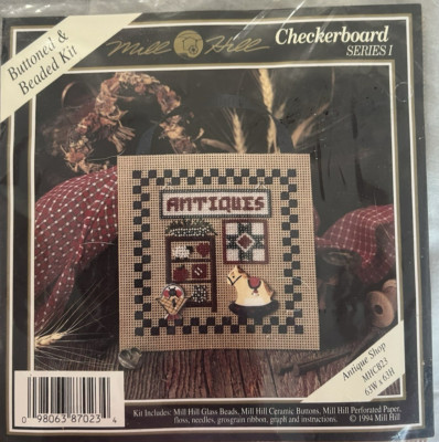 Mill Hill Checkerboard Series I Buttoned & Beaded Kit Antique Shop MHCB23 NIP