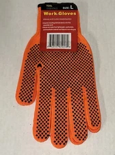 Orange Hi-Vis Knit Gloves PVC Dots Latex Palms Large Assembly/Delicate Items NEW