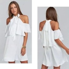 SHOW ME YOUR MUMU NWT Boho White Cold Shoulder Ruffle Top Bow Tie Dress M