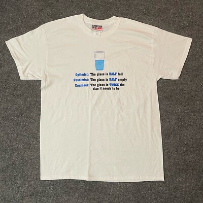 Vtg Computer Gear & More Shirt Large Glass Half Full White NWOT NERD GEEK 