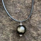 12mm Natural Gold Obsidian Gemstone Round Beads Pendant Necklace Black Leather