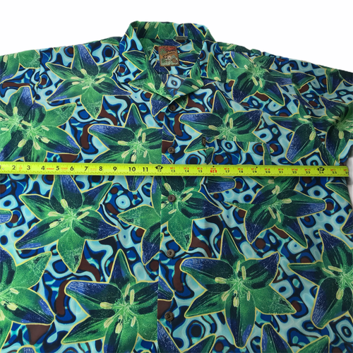 Pineapple Connection Hawaiian Button Shirt Short Sleeve Blue Green Floral XL - Picture 7 of 11