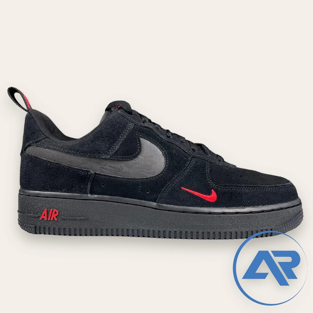 Nike Air Force 1 '07 LV8 Reflective Swoosh Black Crimson DZ4514-001  Men Sz 12.5