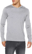 Armani Exchange Men's Basic Long Sleeve Jersey V-Neck Tee, Heather Grey, S
