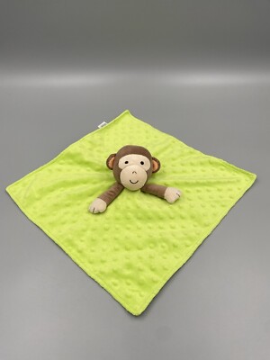 Okie Dokie Lovey Rattle Monkey Lime Green Minky Dot Baby Security Blanket
