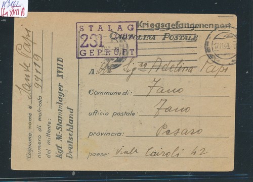 K3162) Correo prisionero de guerra 1943, Kte Stalag XVII B Oberdrauburg - Italia