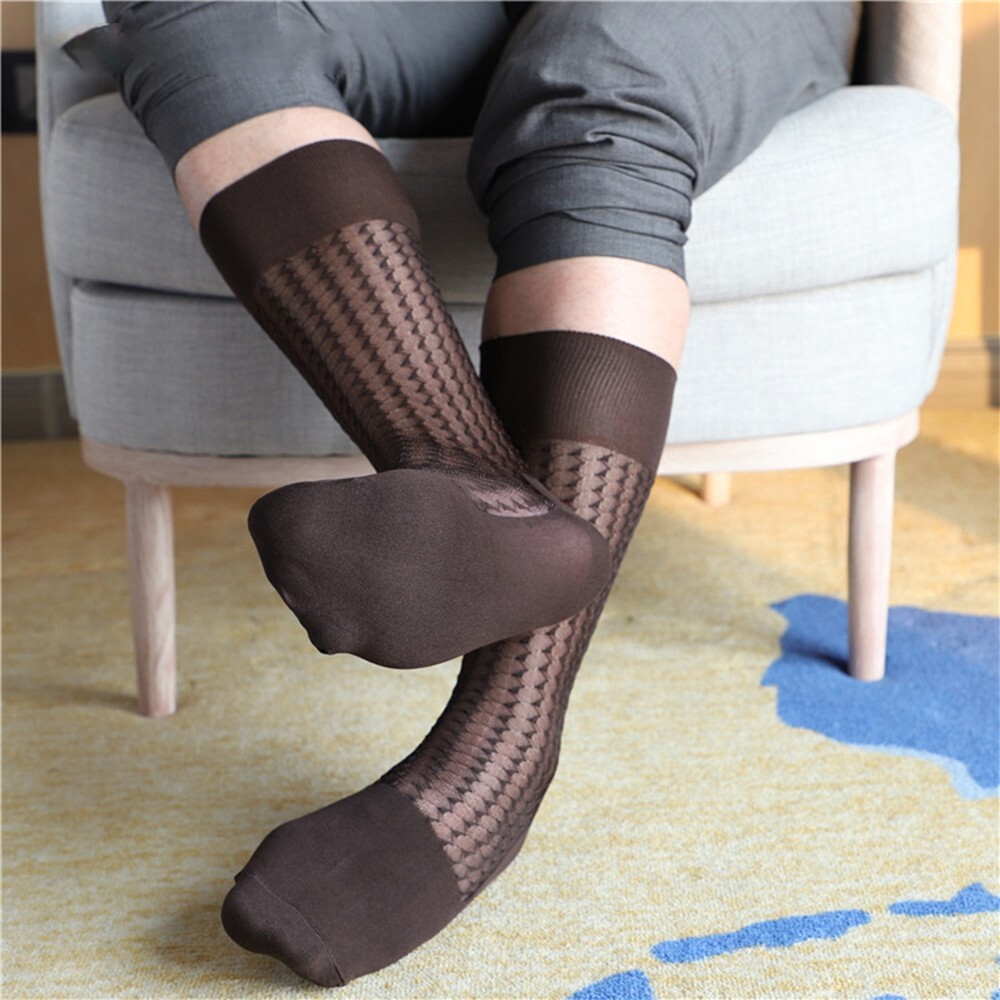 Mens Socks 1 Pairs Breathable Dress Socks Stretchy Striped Transparent