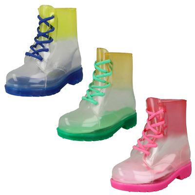 Girls Spot On Gradiant Transparent Lace Up Welly Boot