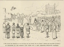 CATAPULT CARTOON HUMOR - Vintage 1934 Illustration - PRISONER THROWING MACHINE