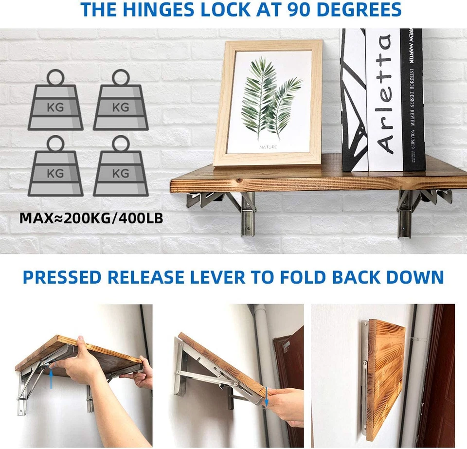 Soportes de estante plegables de 16 pulgadas, soporte L montado en la pared de alta resistencia - paquete de 6 Foto 4 de 4