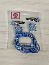 TRUE Y2K Vtg FLOWER DAISY Hair Clips, Ties, Claws BLUE SEQUINS IRIDESCENT NEW