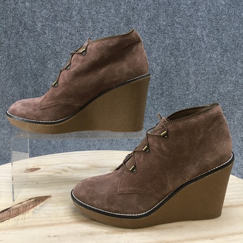 Fergie Boots Womens 7.5 M Ophelia Casual Wedge Ankle Bootie Brown Suede Slip On - Picture 2 of 15