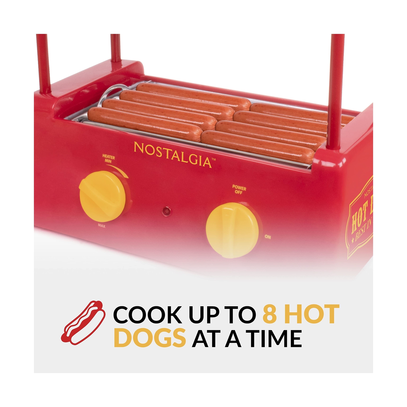Nostalgia Countertop Hot Dog Roller and Warmer, 8 Regular Sized Hot
