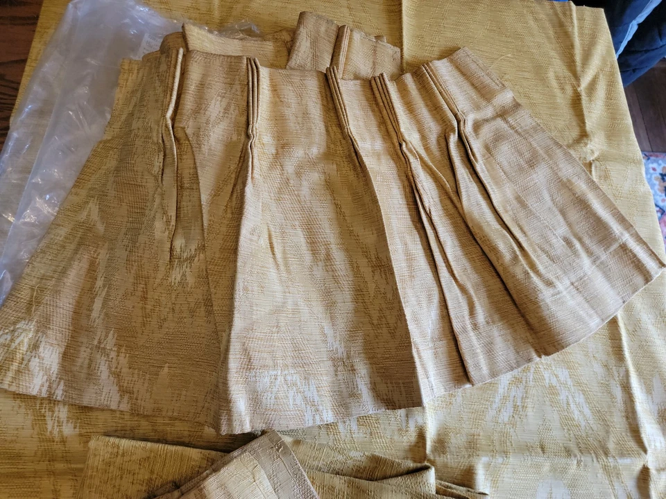 LOTE DE 4 CORTINAS GRANDES 5 CENEFAS BURLINGTON HOUSE ORO AMARILLO MCM DE COLECCIÓN Foto 3 de 4