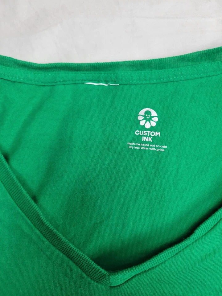 Custom Ink Front Royal VA T-Shirt Women's Size Medium V Neck Short Sleeve Green - Image 2 of 4