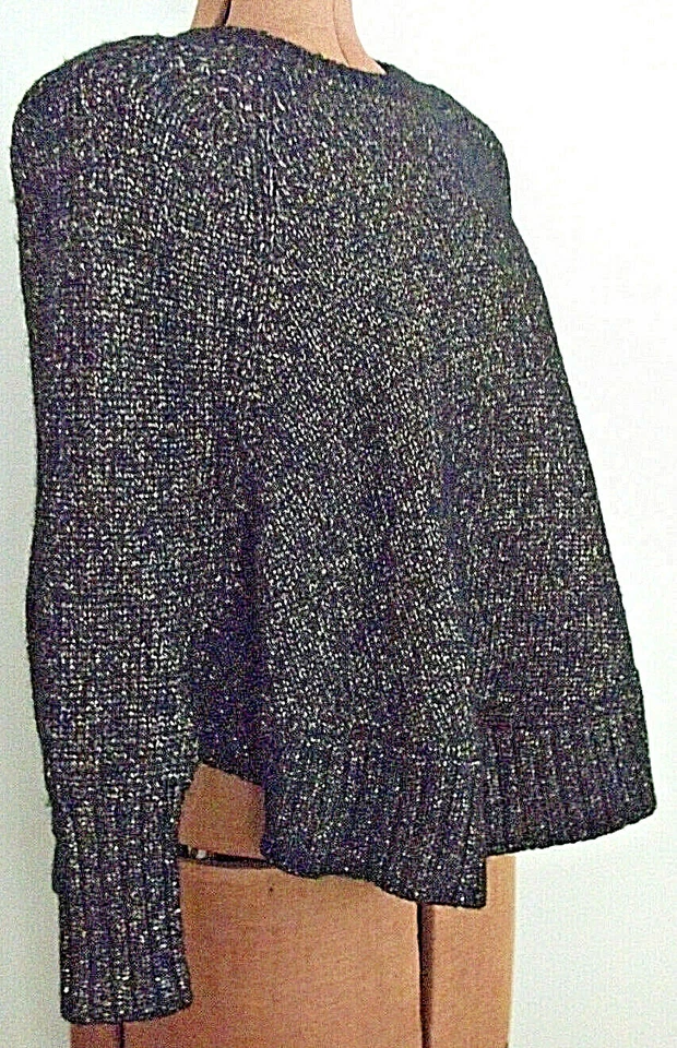 Poncho MICHAEL KORS Negro y Metálico Dorado BATWING Tejido Crew Capa SUÉTER/Talla S Foto 4 de 4