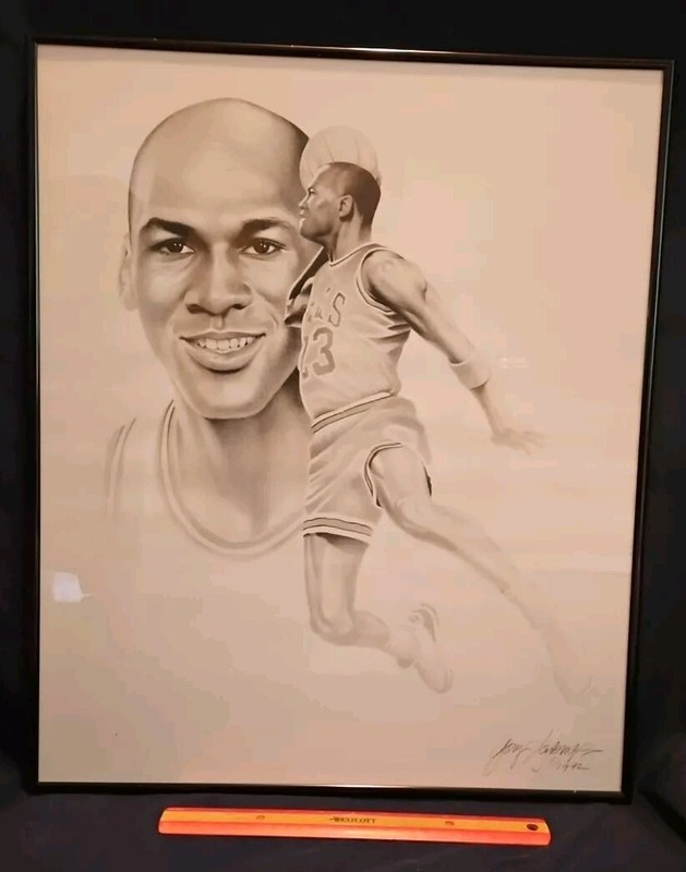 MICHAEL JORDAN Original Drawing Sketch SIGNED Artist Gary Saderup 1992 24 X 20