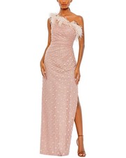Mac Duggal Embellished One Shoulder Gown W/ Ostrich Feathers Women's