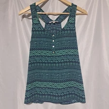 Pink Rose Womens Medium Geo Print Tank Teal Blue