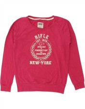 RIFLE Womens Graphic Sweatshirt Jumper UK 12 Medium Pink Cotton CB57