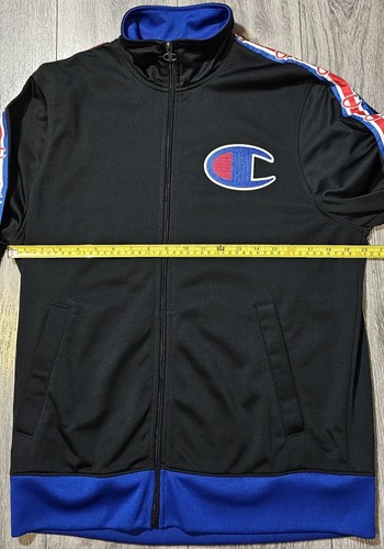 Chaqueta deportiva Champion con puntada de cadena negra para hombre M cremallera completa logotipo bordado en el pecho - Imagen 10 de 11