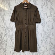 Jaeger Linen Blend Tea Dress – Women’s UK 16 – Khaki – Vintage Style – BNWT