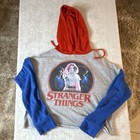 Stranger Things Graphic Hoodie Sweatshirt Size S Gray Red Hood Blue Sleeves — photo 1