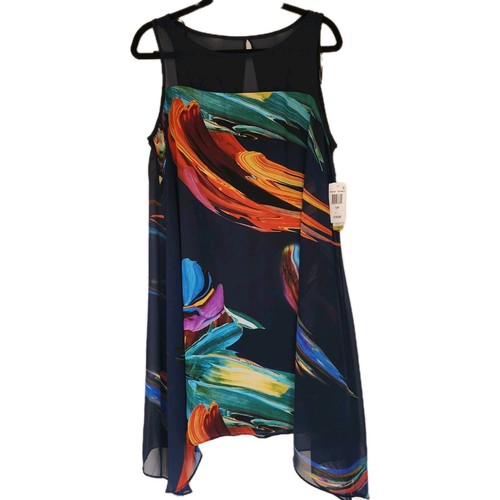 NWT $79 Signature By Robbyie Bee 14P Sleeveless Midi Dress Floral Navy