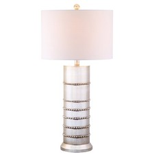 JONATHAN Y 31" Silver Leaf Resin Table Lamp, Modern Farmhouse Wrapped Rope Be...