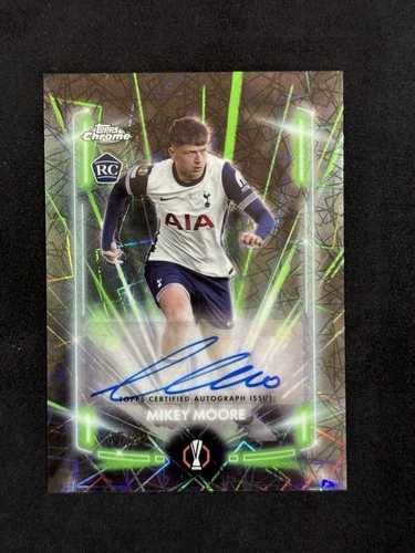 2024-25 Topps Chrome UEFA Mikey Moore RC Rookie Black Lazer Auto Green /99