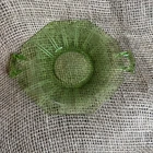 Vintage Green Depression Glass Dish Octagon Shaped Etched Floral Handles 8"
