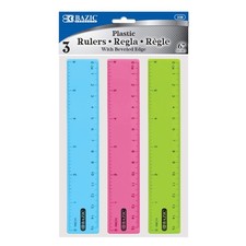 BAZIC Products Plastic Ruler 6" 15 cm, 1-Pack, Assorted Colors 3-count
