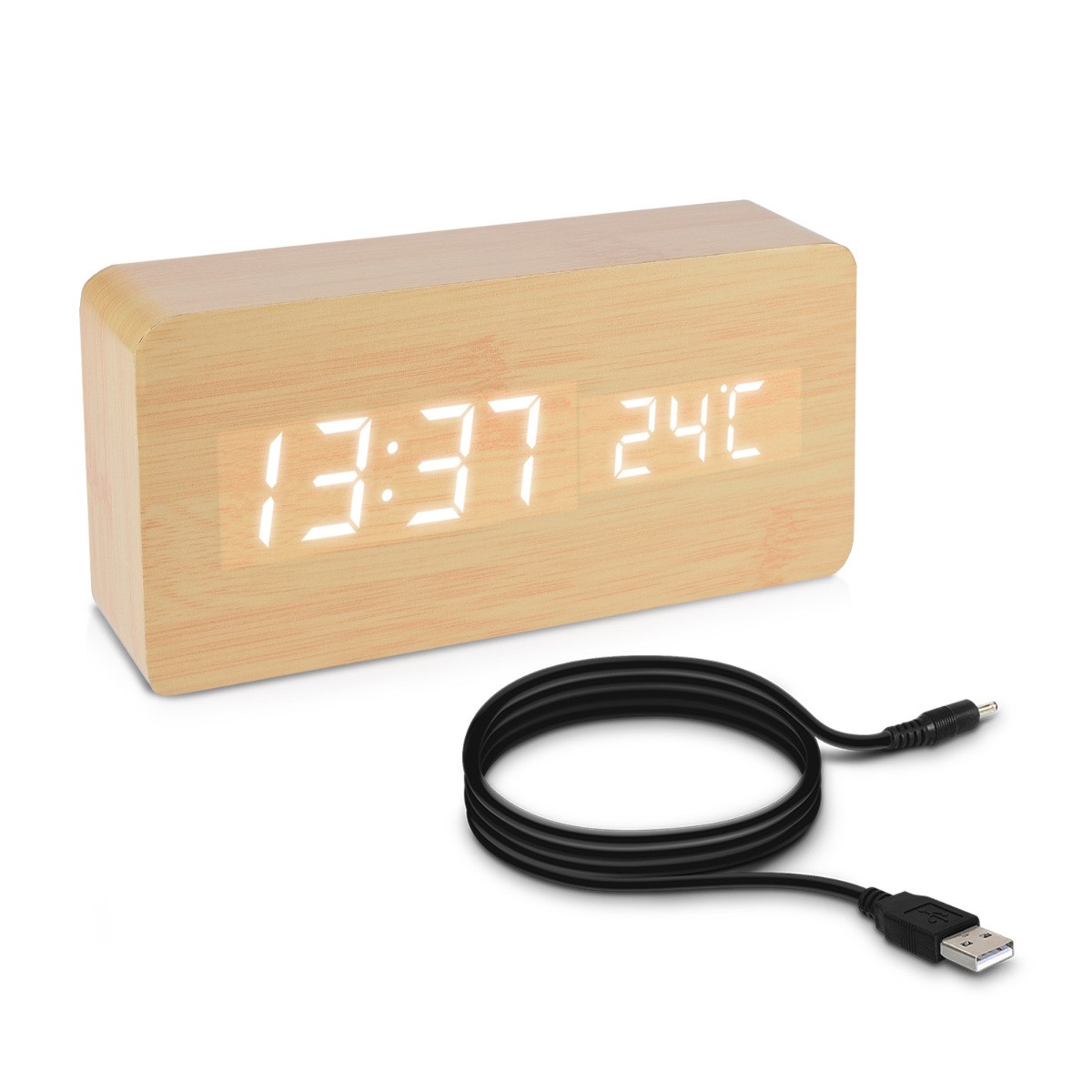 Цифровые светодиоды Wecker Uhr Holzoptik Digitalwecker Anzeige Uhrzeit Birke weie 5690₽
