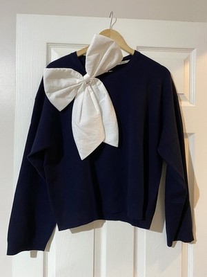 Essentiel Antwerp Hoslo Pullover mit abnehmbarer Schleife UK 10 Navy Weiß