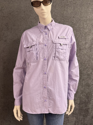 Columbia PFG Women s Bahama Button Down Lavender Long Sleeve Shirt Size L
