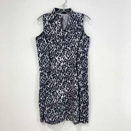 TAIL White Navy Blue Leopard Animal Sleeveless Golf Dress Pockets Size S