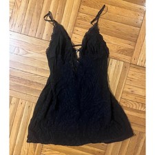 Victoria  s Secret Black Lace Mini Slip Dress Womens M