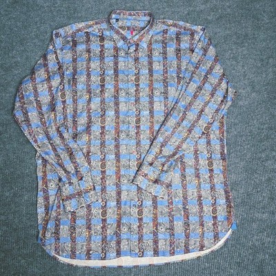 Luchiano Visconti Mens 3XLT Paisley Checkered Long Sleeve Button Up Shirt Turkey