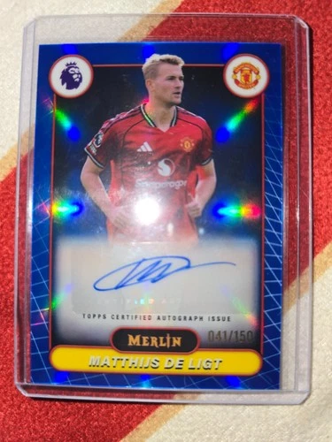 Matthijs De Ligt 2026 Topps Merlin Premier League Blue Refractor Auto /150