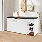 Space-Saving Triple-Fold Shoe Rack with Bench, Warm White, Entryway Storage